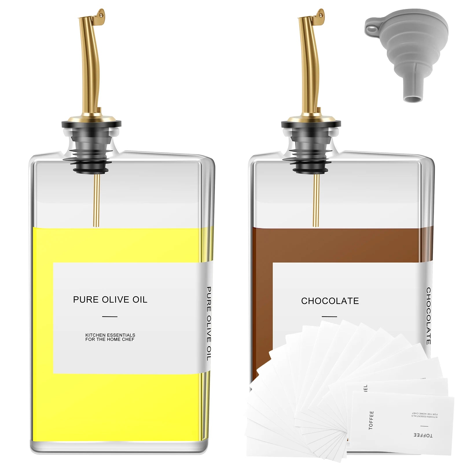 2Pcs 500Ml Olive Oil Dispenser Bottle Glass Oil Dispenser Rectangular Cooking Dispenser Transparent Olive Oil Bottle with Labels