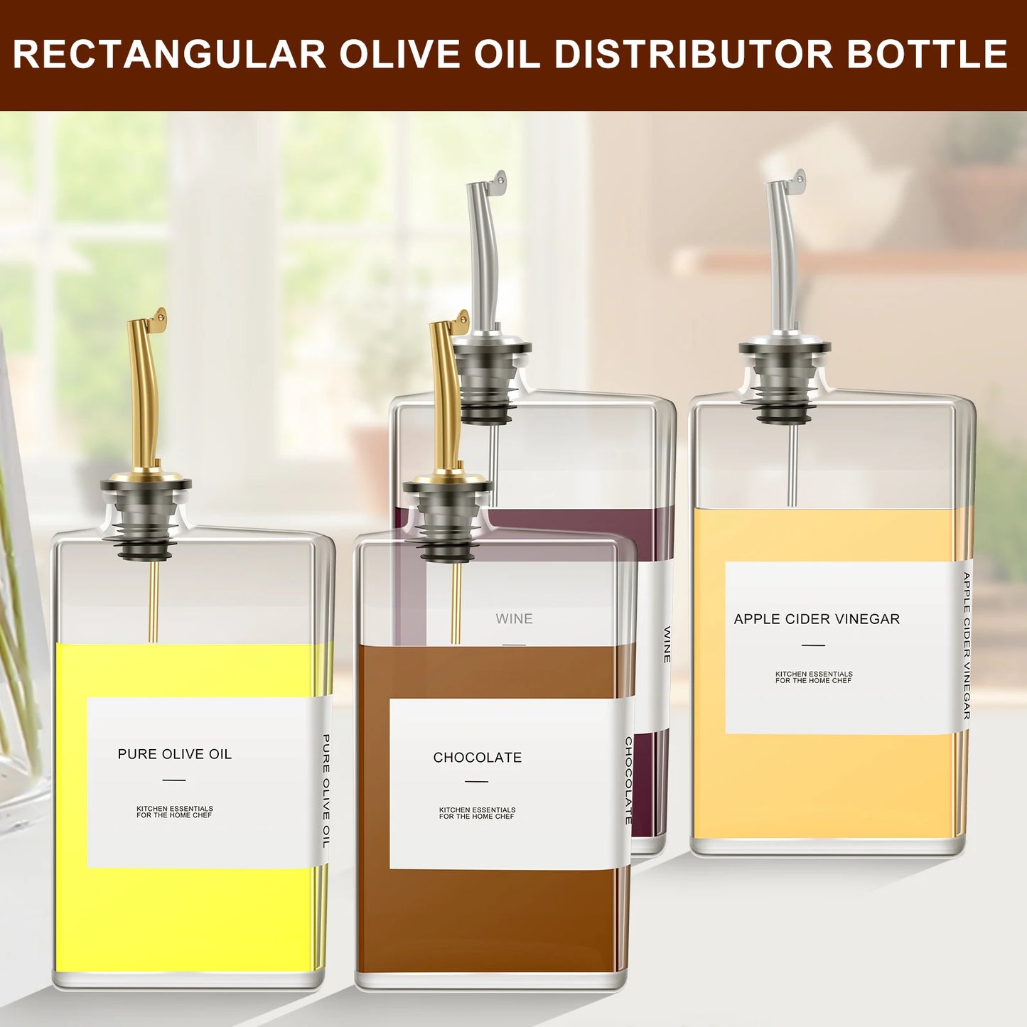 2Pcs 500Ml Olive Oil Dispenser Bottle Glass Oil Dispenser Rectangular Cooking Dispenser Transparent Olive Oil Bottle with Labels