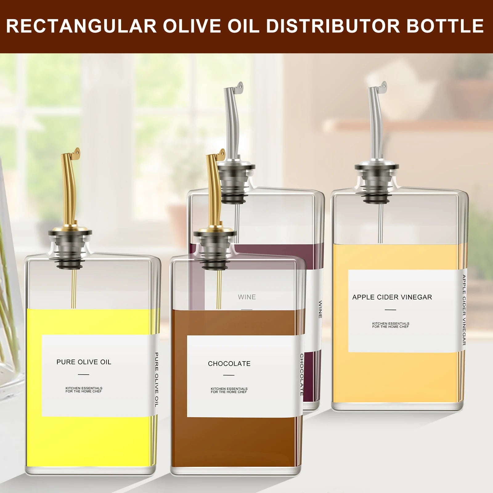 2Pcs 500Ml Olive Oil Dispenser Bottle Glass Oil Dispenser Rectangular Cooking Dispenser Transparent Olive Oil Bottle with Labels